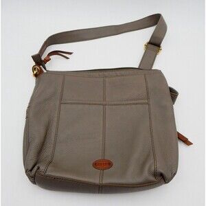 FOSSIL Morgan Traveler Olive Grey Pebbled Leather Messenger Crossbody Shoulder